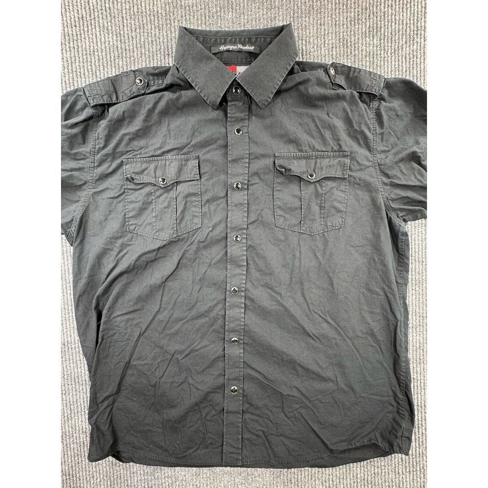 South Pole Shirt Men's XXL Button Down Short Sleeve Shirt‎ Solid Black Y2k